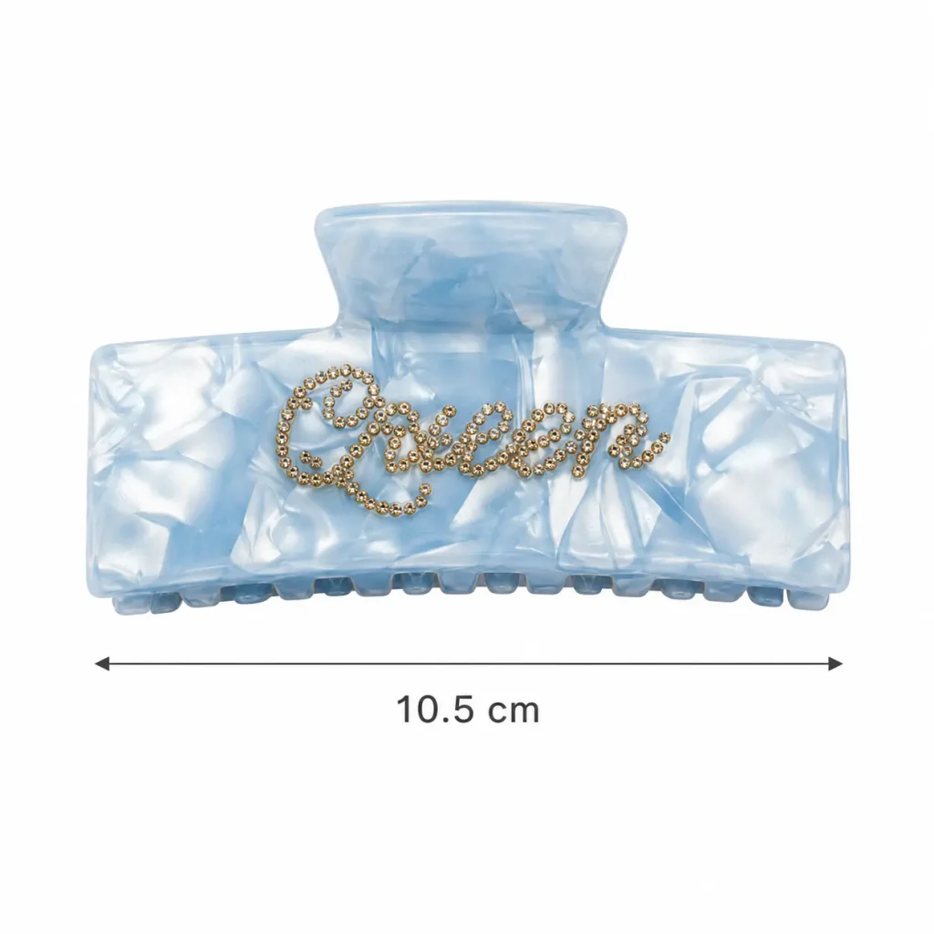 10.5cm blue rectangle cellulose acetate hair claw clip size chart