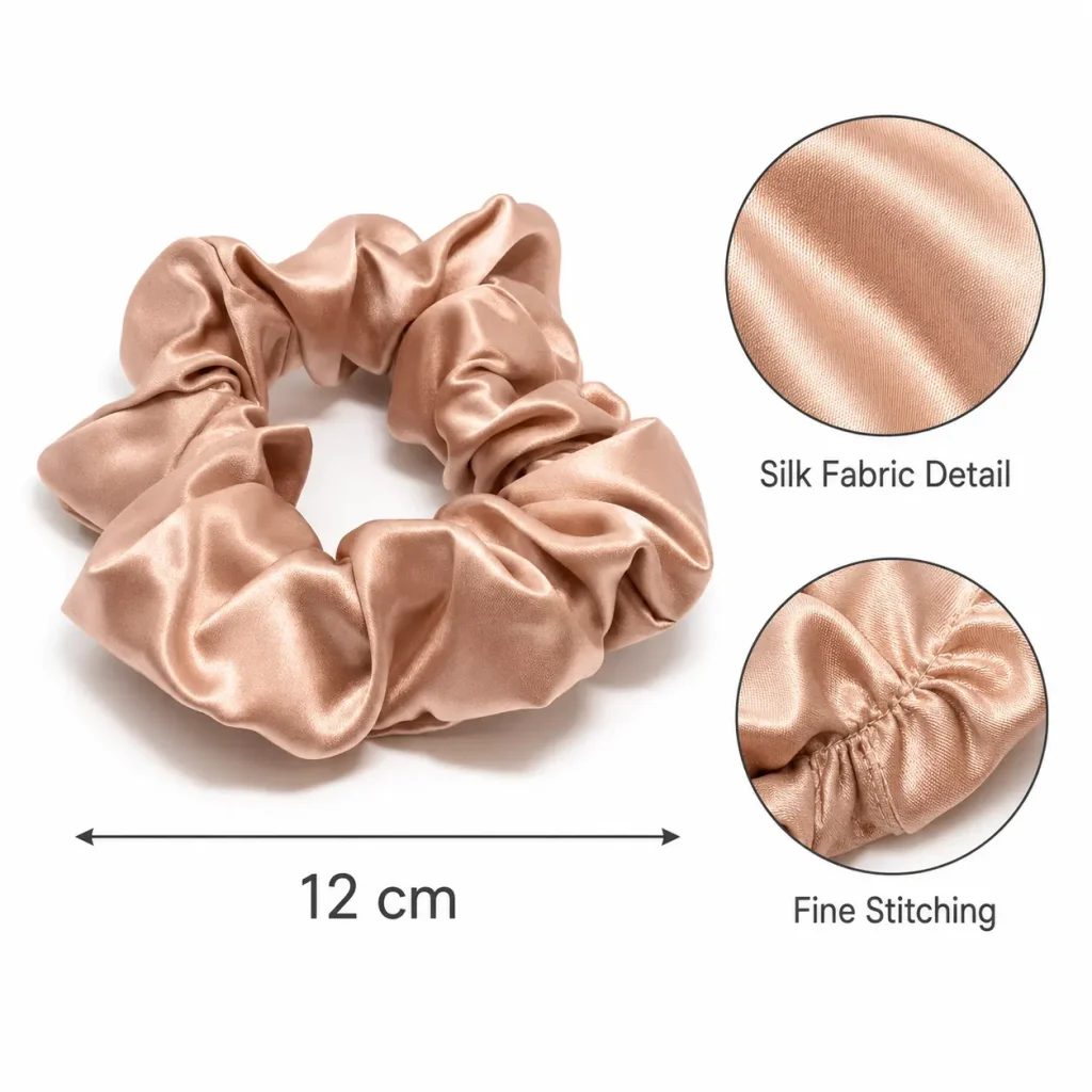 12CM Mulberry Silk Hair Scrunchie Size Fabric Detail