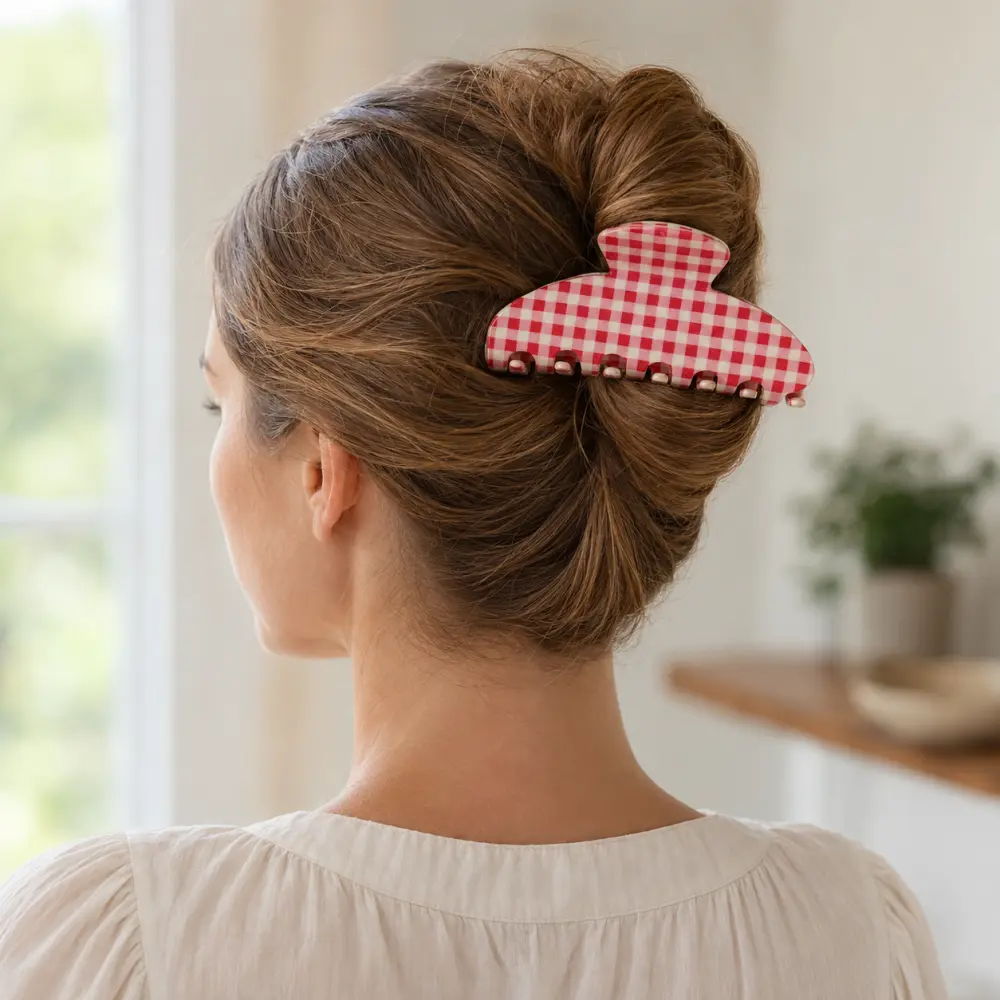 8-7cm-red-white-gingham-cellulose-acetate-hair-claw-model.jpg