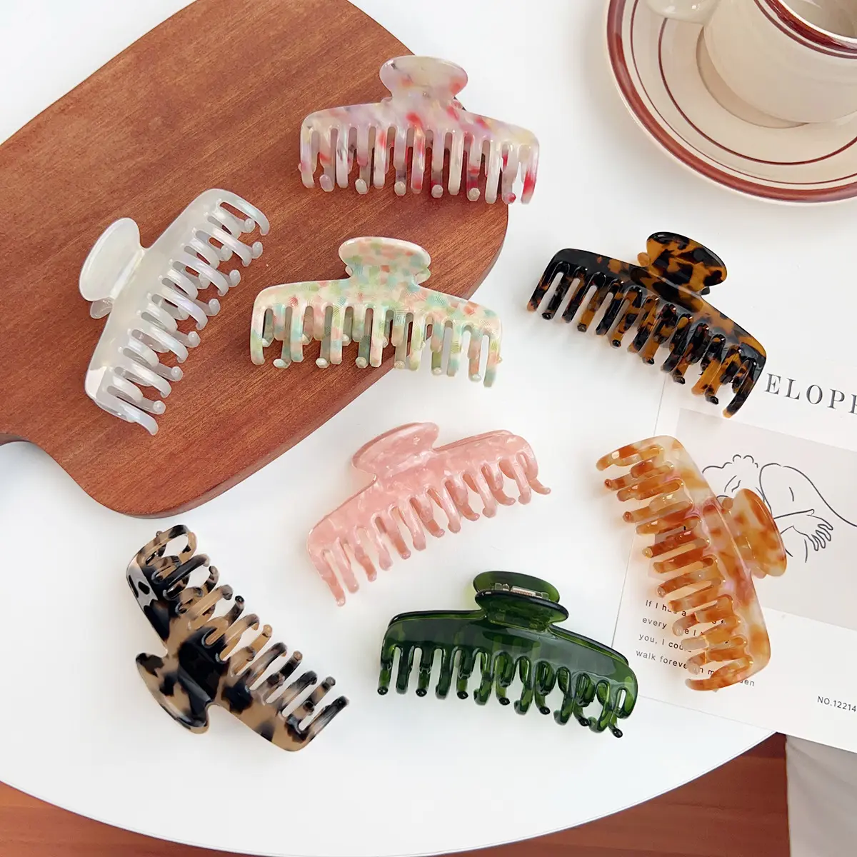 Custom Logo 8.7CM Round Tip Double Row Teeth Cellulose Acetate Hair Claw Clip