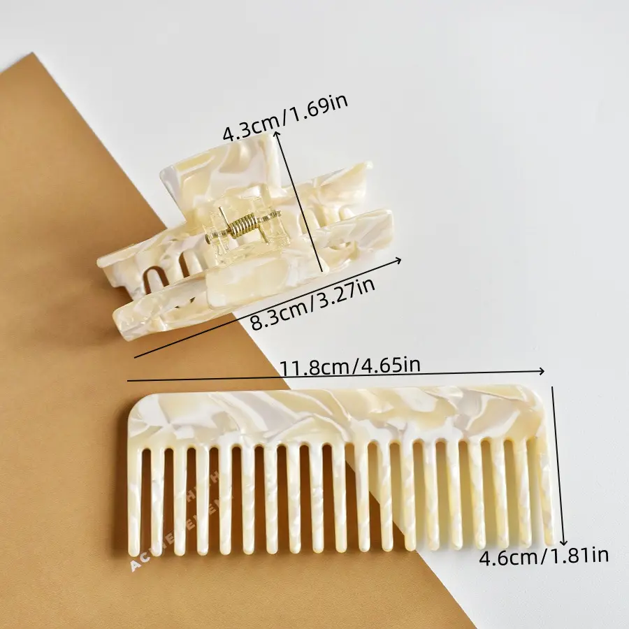 Acetate Hair Claw and Wide Tooth Comb Set Size Guide