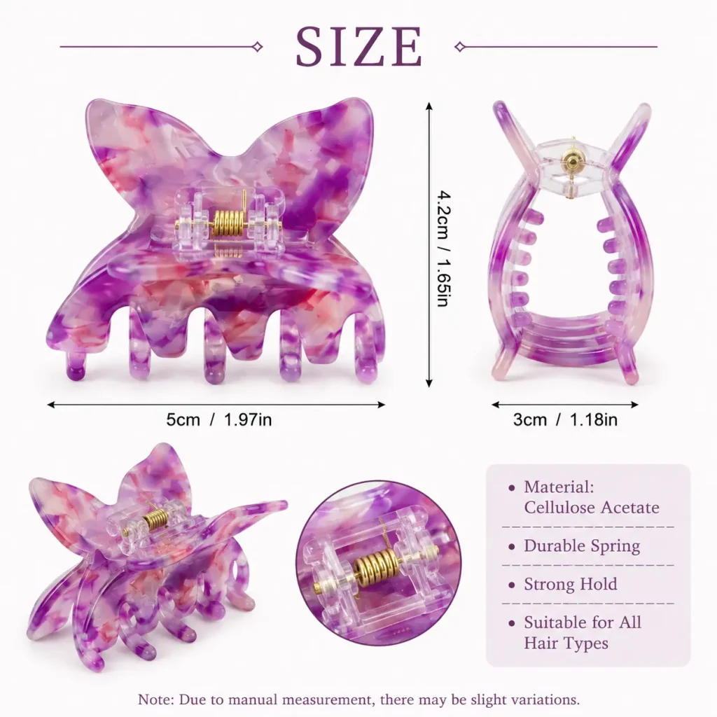 Butterfly 5cm Acetate Hair Claw Clip Size