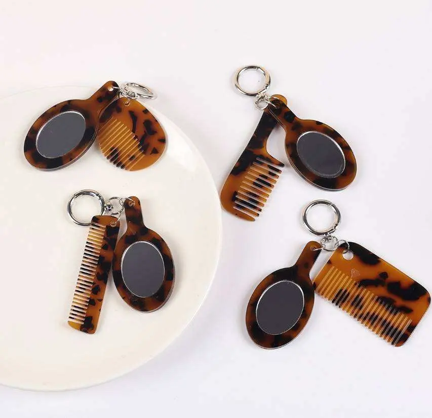 Cellulose Acetate Mini Hair Comb And Mirror Keychain Collection