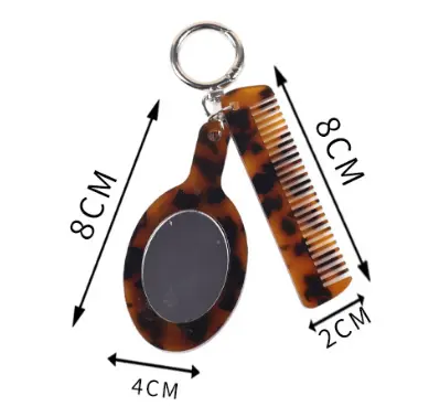 Cellulose Acetate Mini Hair Comb And Mirror Keychain Size Detail
