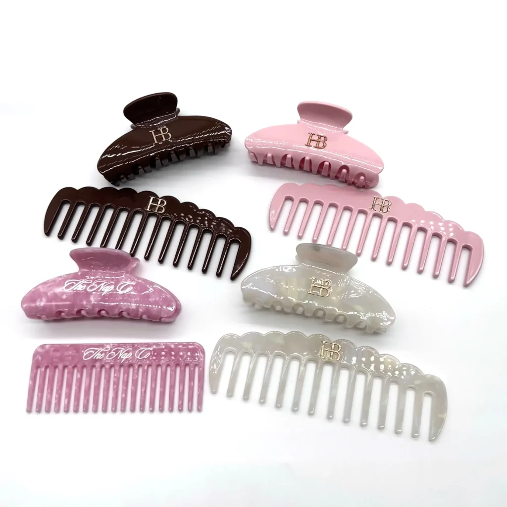 Custom Logo Cellulose Acetate Hair Claw Clip And Wide Tooth Comb Set