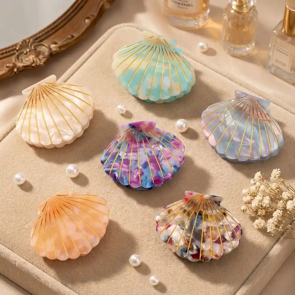 Custom Logo Shell Shape Cellulose Acetate Hair Clip