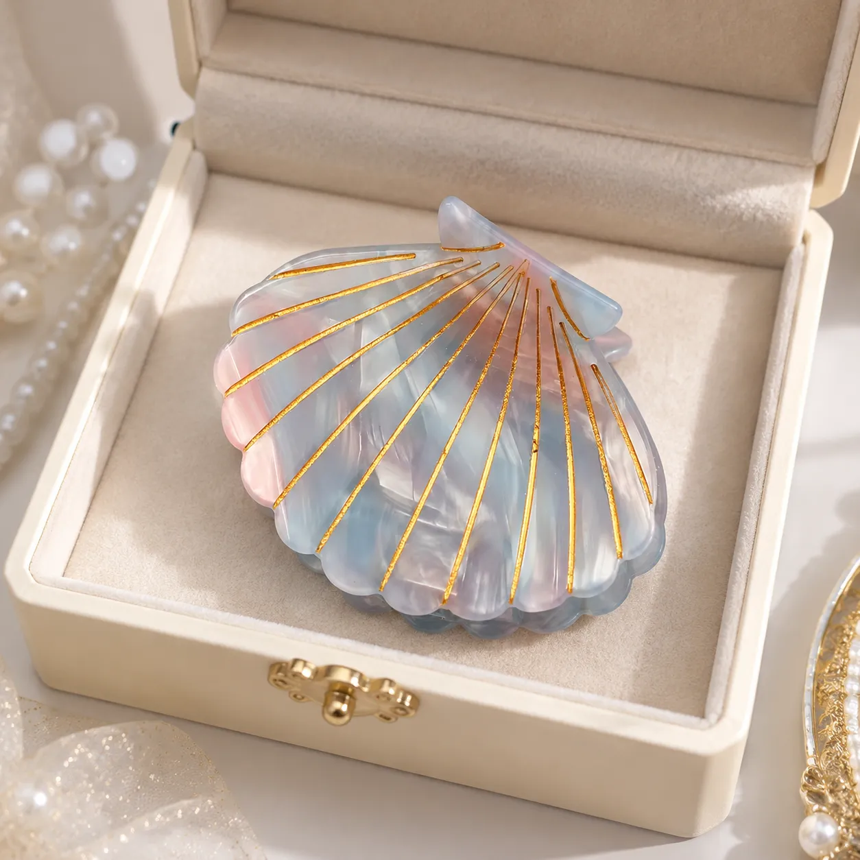 Custom Logo Shell Shape Cellulose Acetate Hair Clip