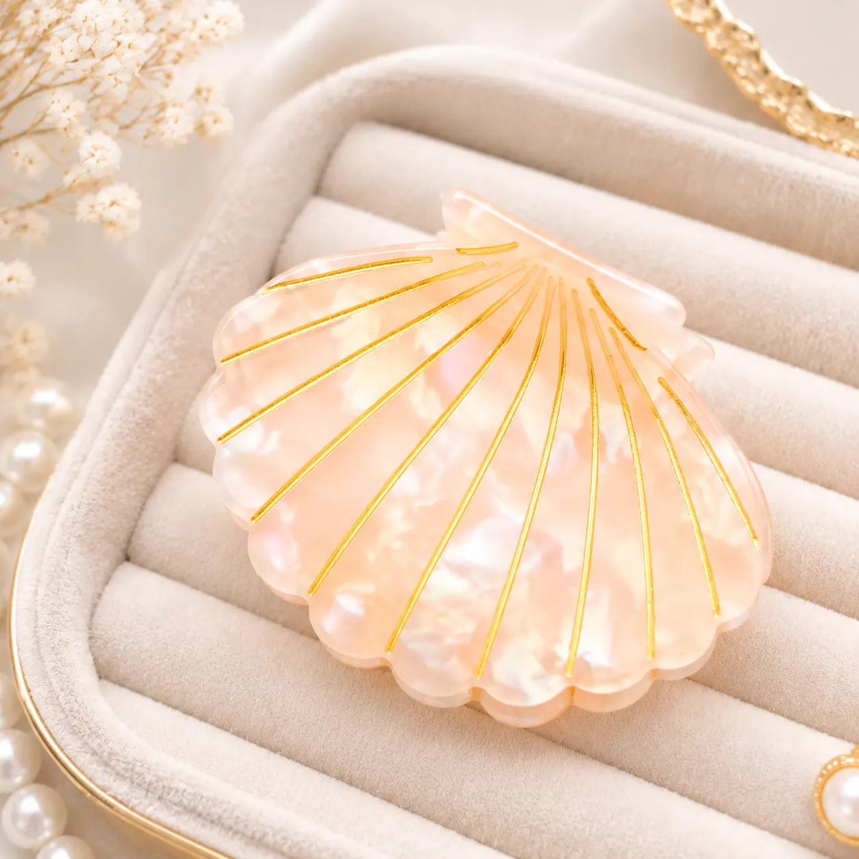 Custom Logo Shell Shape Cellulose Acetate Hair Clip