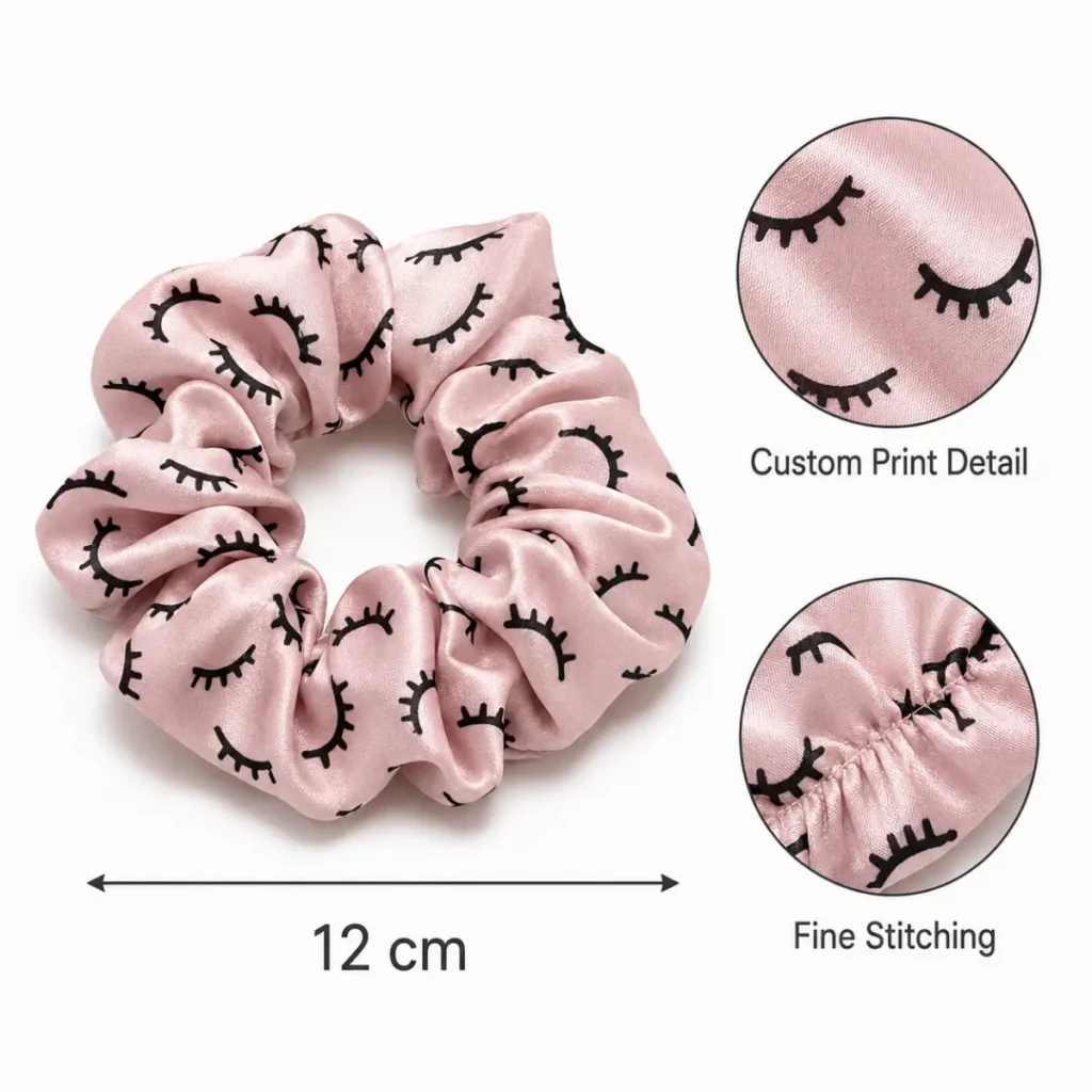 Custom Printed 12CM Satin Hair Scrunchie Size Detail