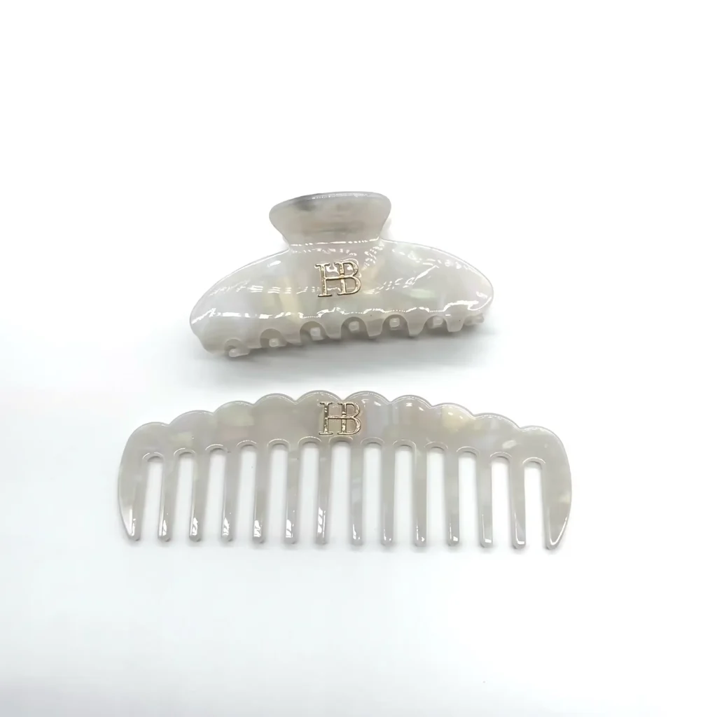 Pearl White Cellulose Acetate Hair Claw Clip And Wide Tooth Comb Set