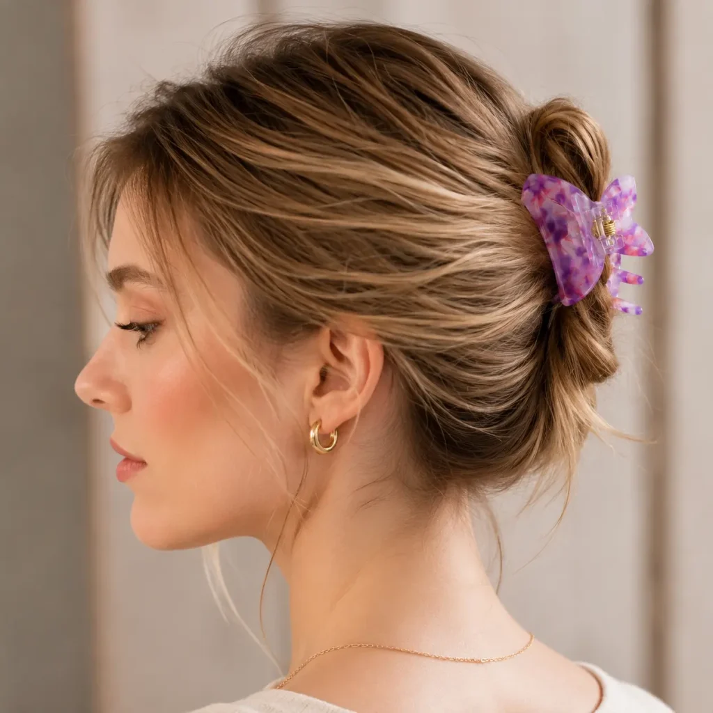 Women Wearing Butterfly 5cm Acetate Hair Claw Clip