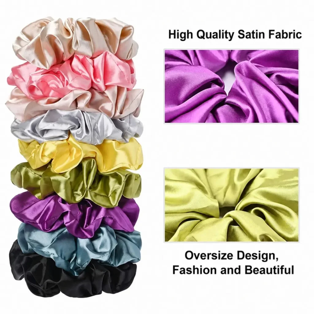 custom logo oversized satin hair scrunchies material details