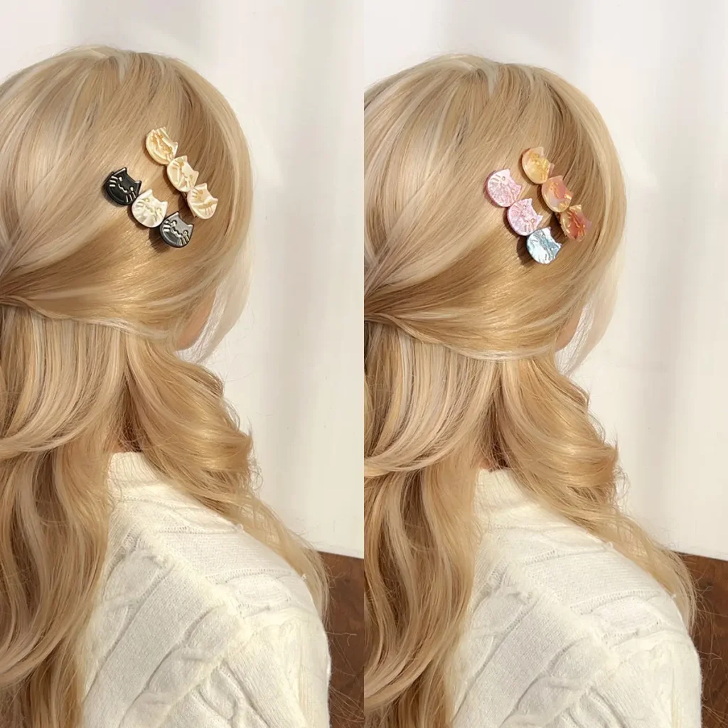 french-cat-acetate-hair-clips-model-wearing-display
