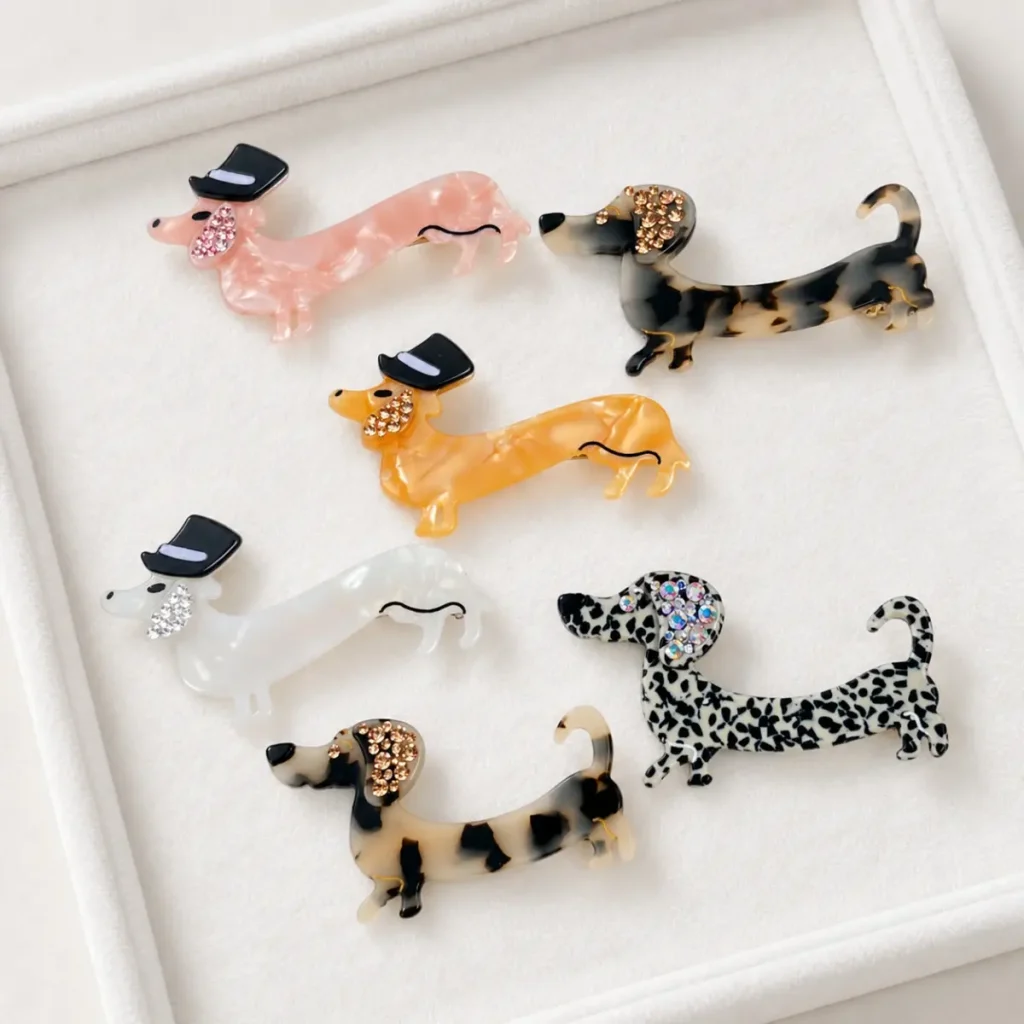 rhinestone-dachshund-cellulose-acetate-hair-clips-collection