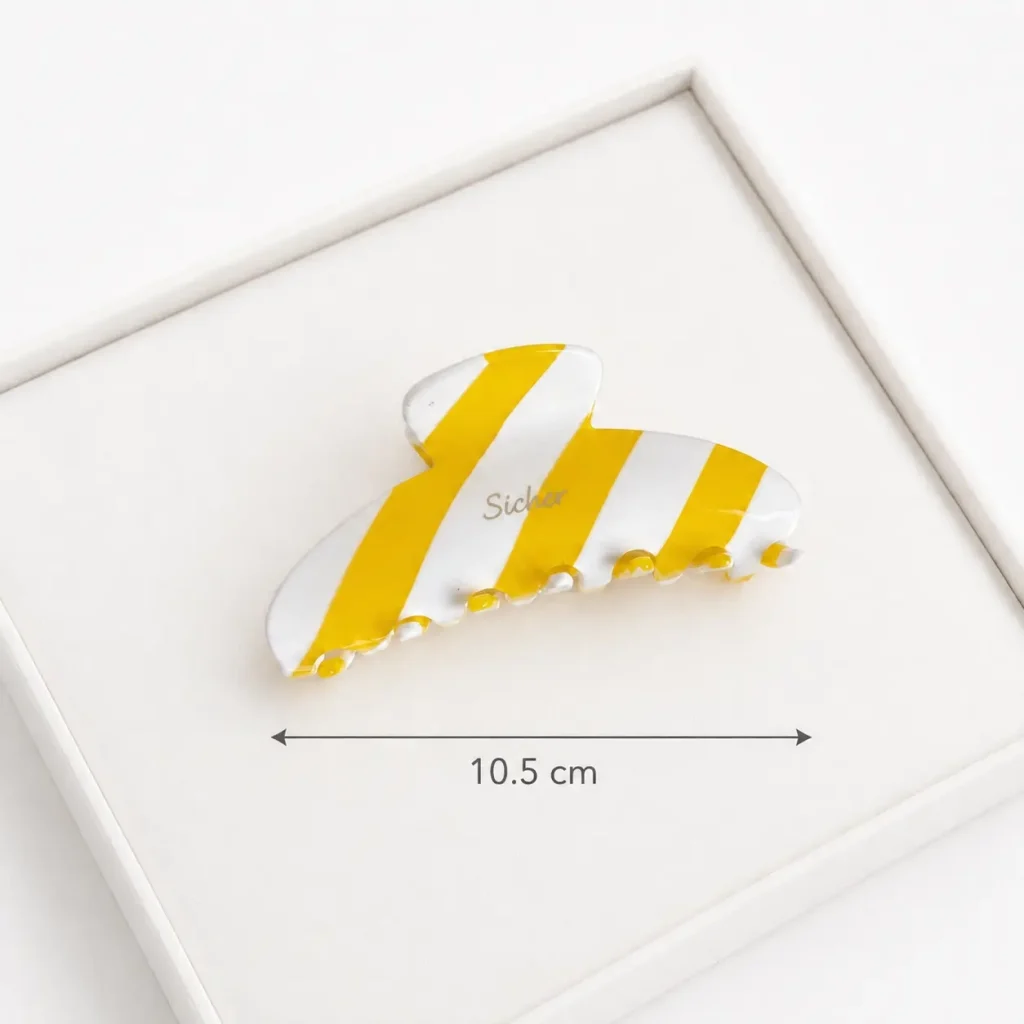 yellow white striped 10.5cm acetate hair claw clip size