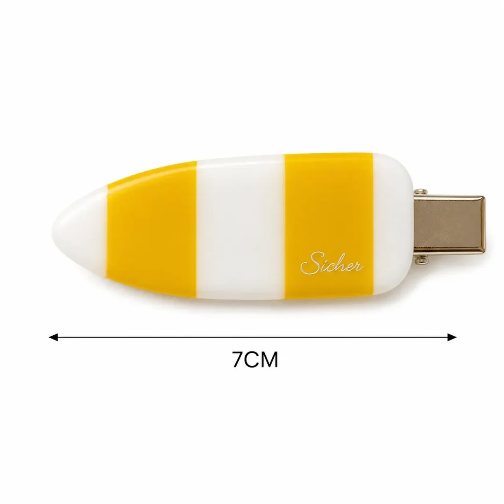 yellow white striped 7cm no crease acetate hair clip size