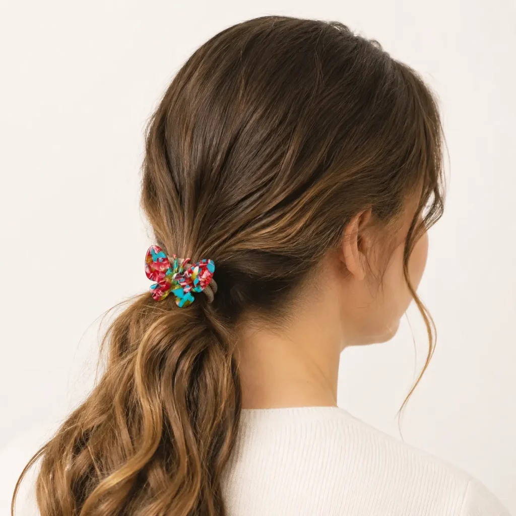 4.5CM Butterfly Cellulose Acetate Hair Tie Model Wear