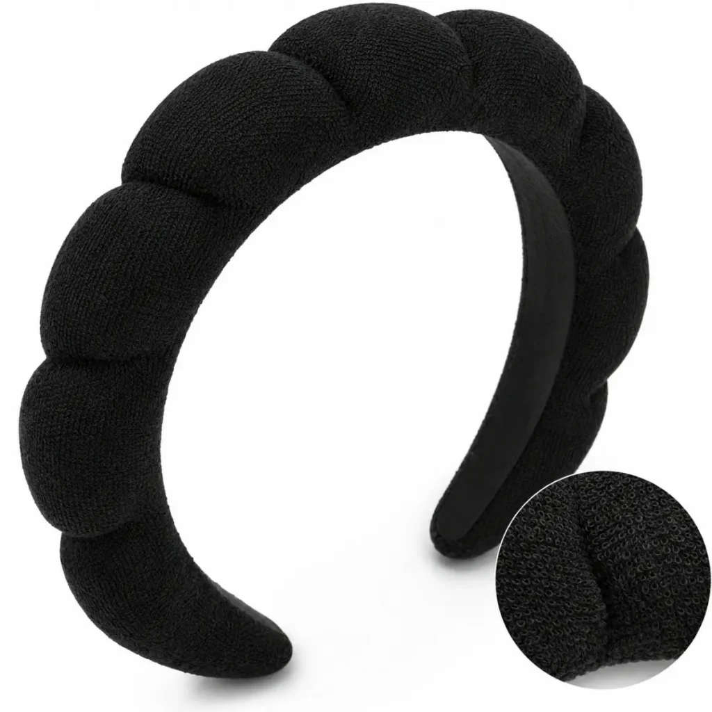 Black Terry Cloth Sponge Headband Detail