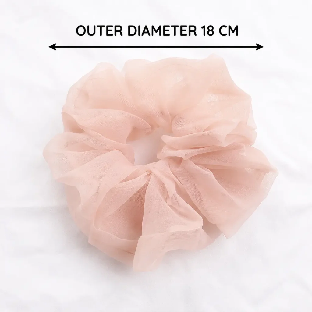 Blush Pink Large Organza Hair Scrunchie Size Guide 18CM