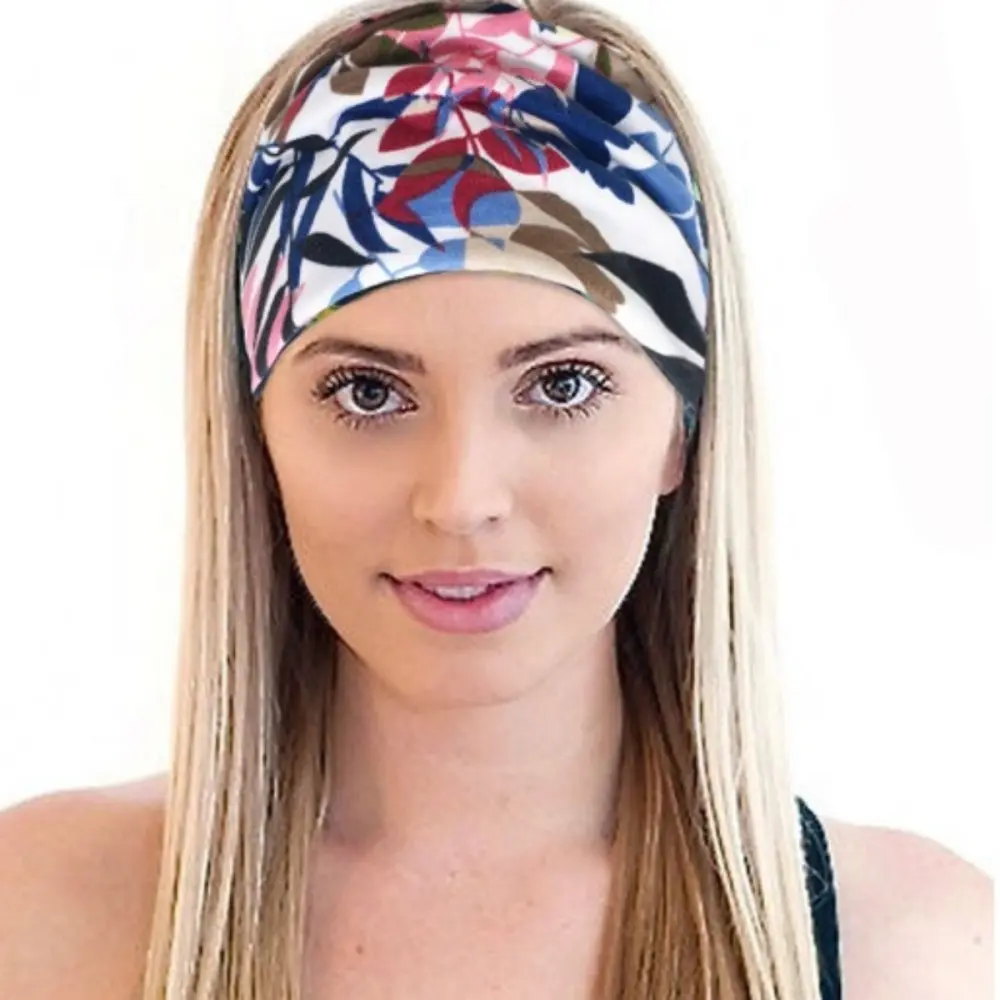 Pink Rose Print Wide Knot Headband Product View