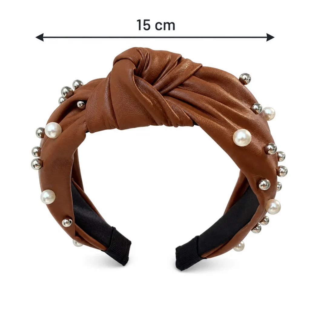 Brown Faux Leather Pearl Stud Bow Headband Size Chart
