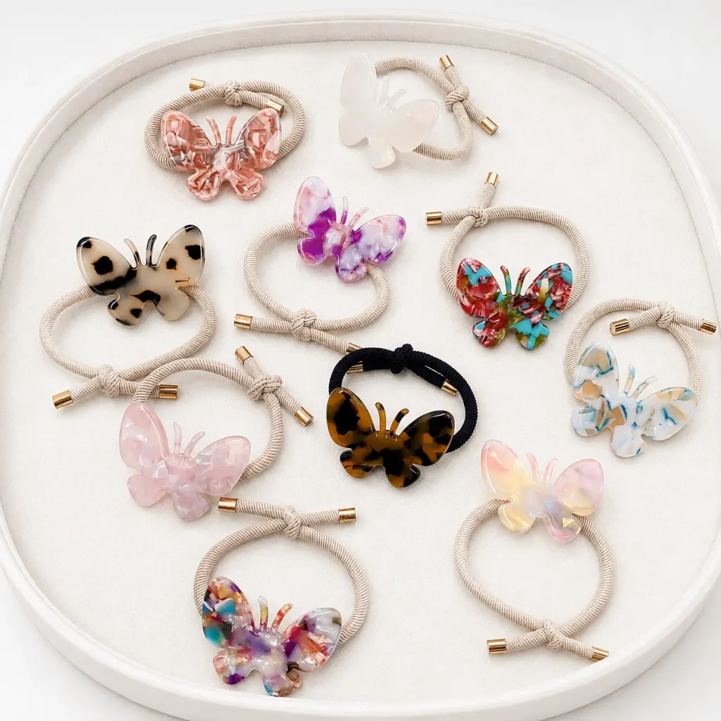 Custom Logo 4.5CM Butterfly Cellulose Acetate Hair Tie Color Collection