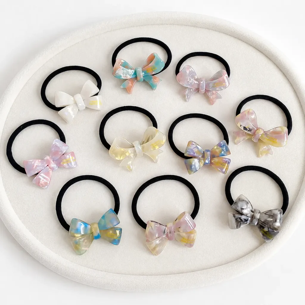 Custom Logo 6CM Cellulose Acetate Bow Hair Tie Color Collection