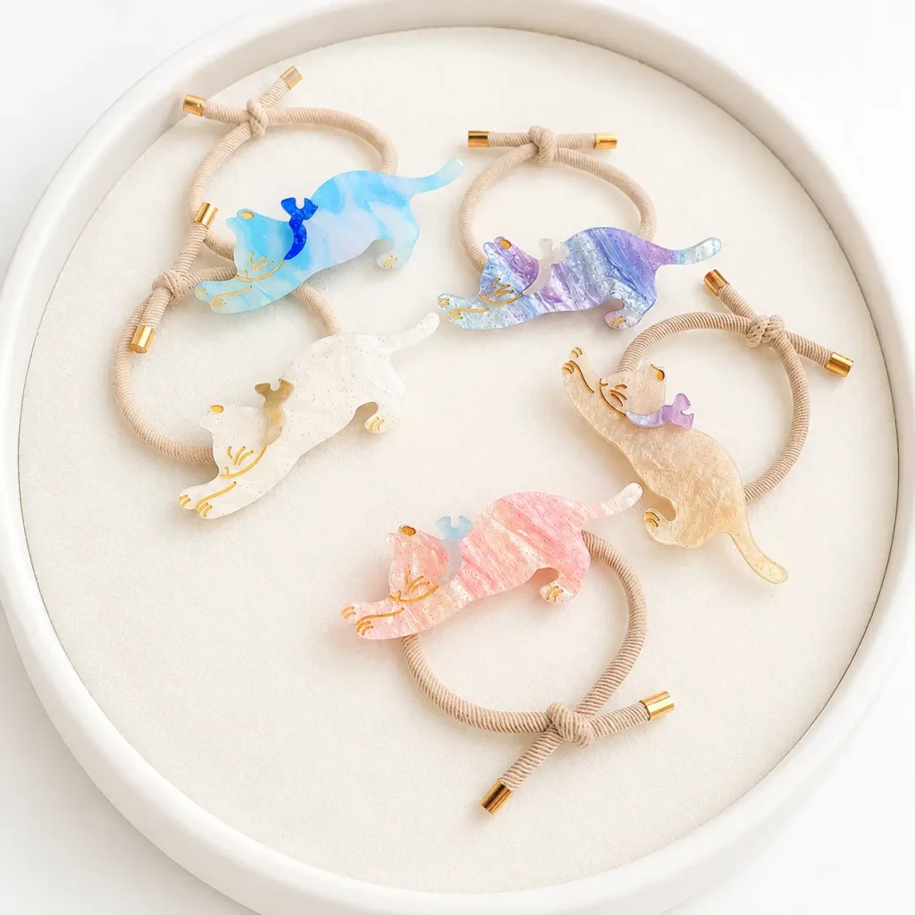 Custom Logo 8CM Cat Cellulose Acetate Hair Tie Five Colors
