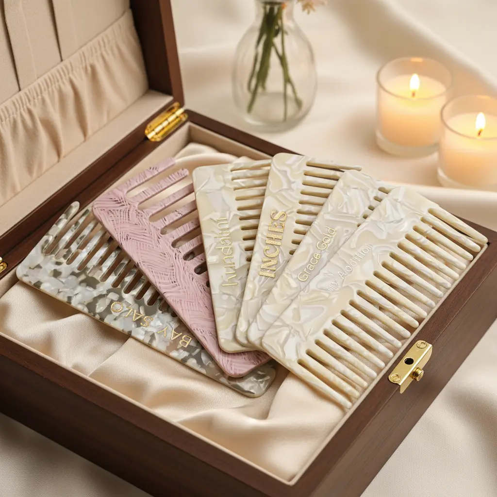 Custom Logo Cellulose Acetate Wide Tooth Hair Comb Gift Box Display