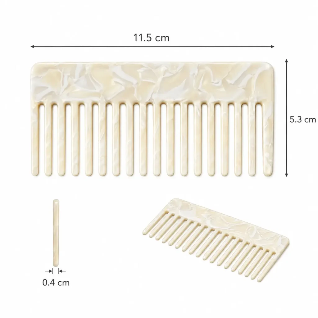 Custom Logo Cellulose Acetate Wide Tooth Hair Comb Size Details