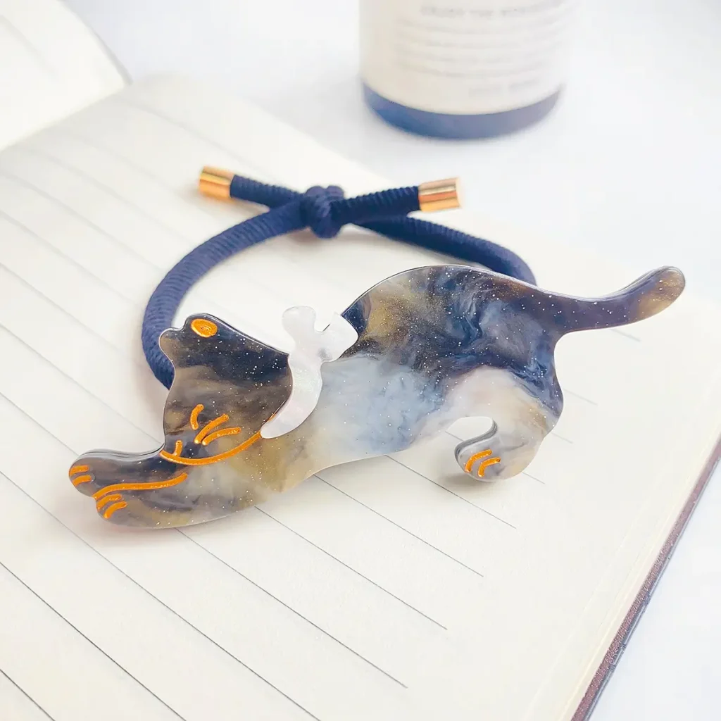 Gray Cat Cellulose Acetate Hair Tie Product Detail