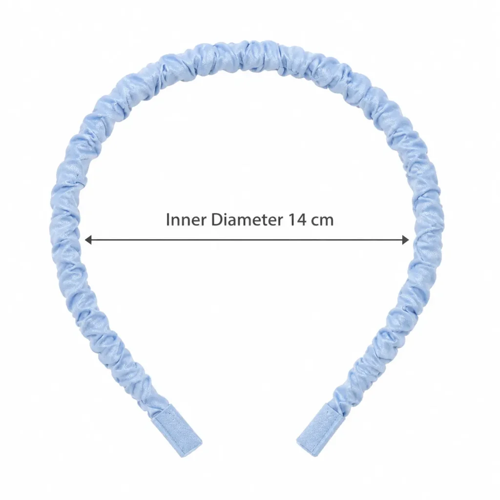 Light Blue Ruffled Satin Headband Inner Diameter Size Chart