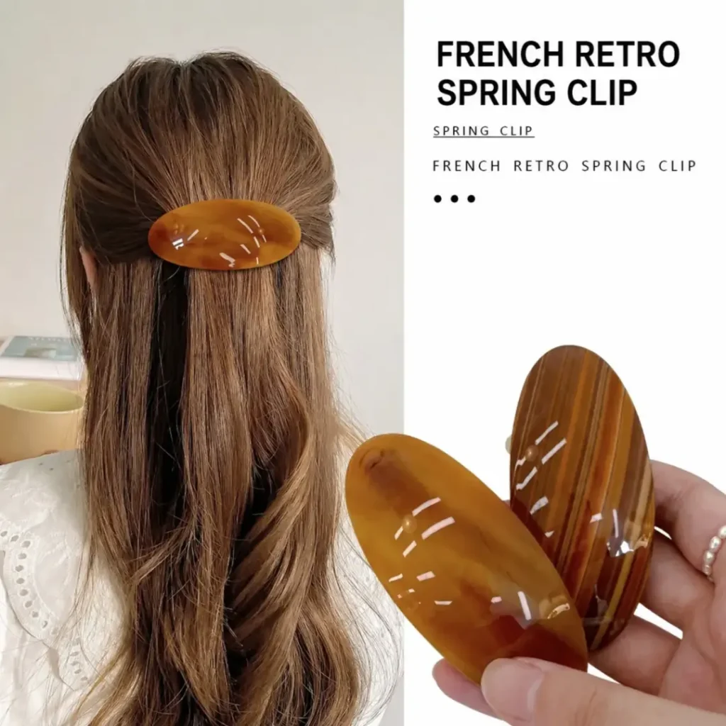 Oval Cellulose Acetate Hair Barrette Wearing Display