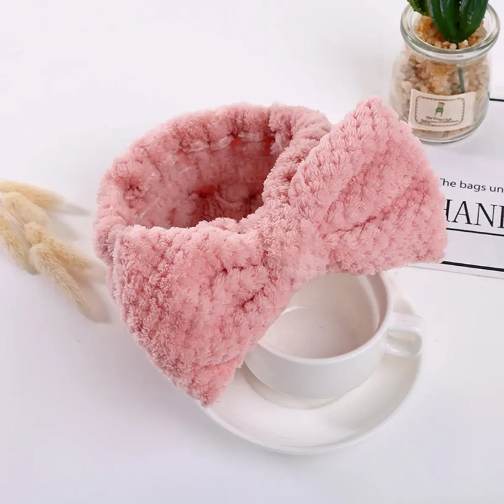 Pink Bow Sherpa Fleece Spa Headband Lifestyle Display