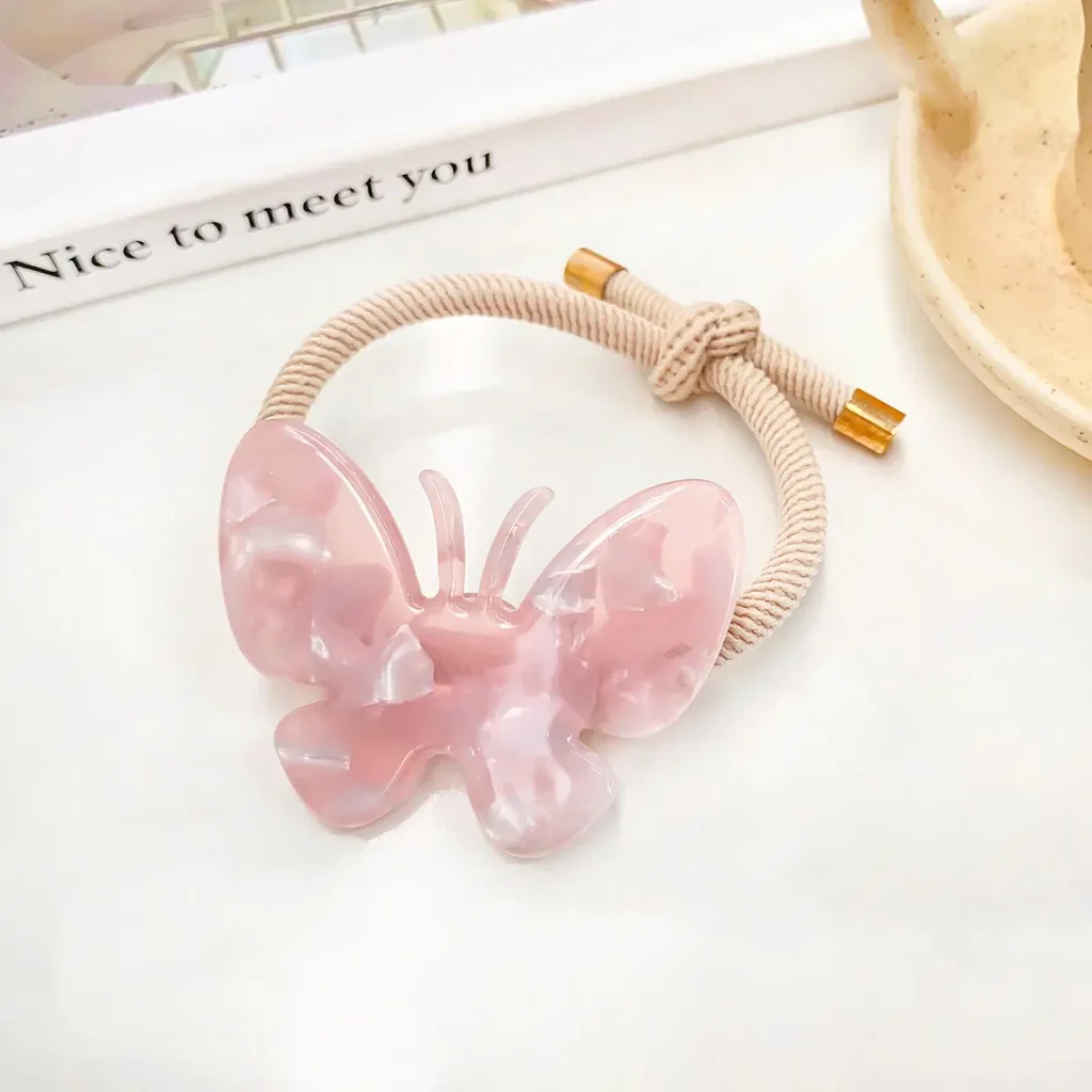 Pink Butterfly Cellulose Acetate Hair Tie Product Detail