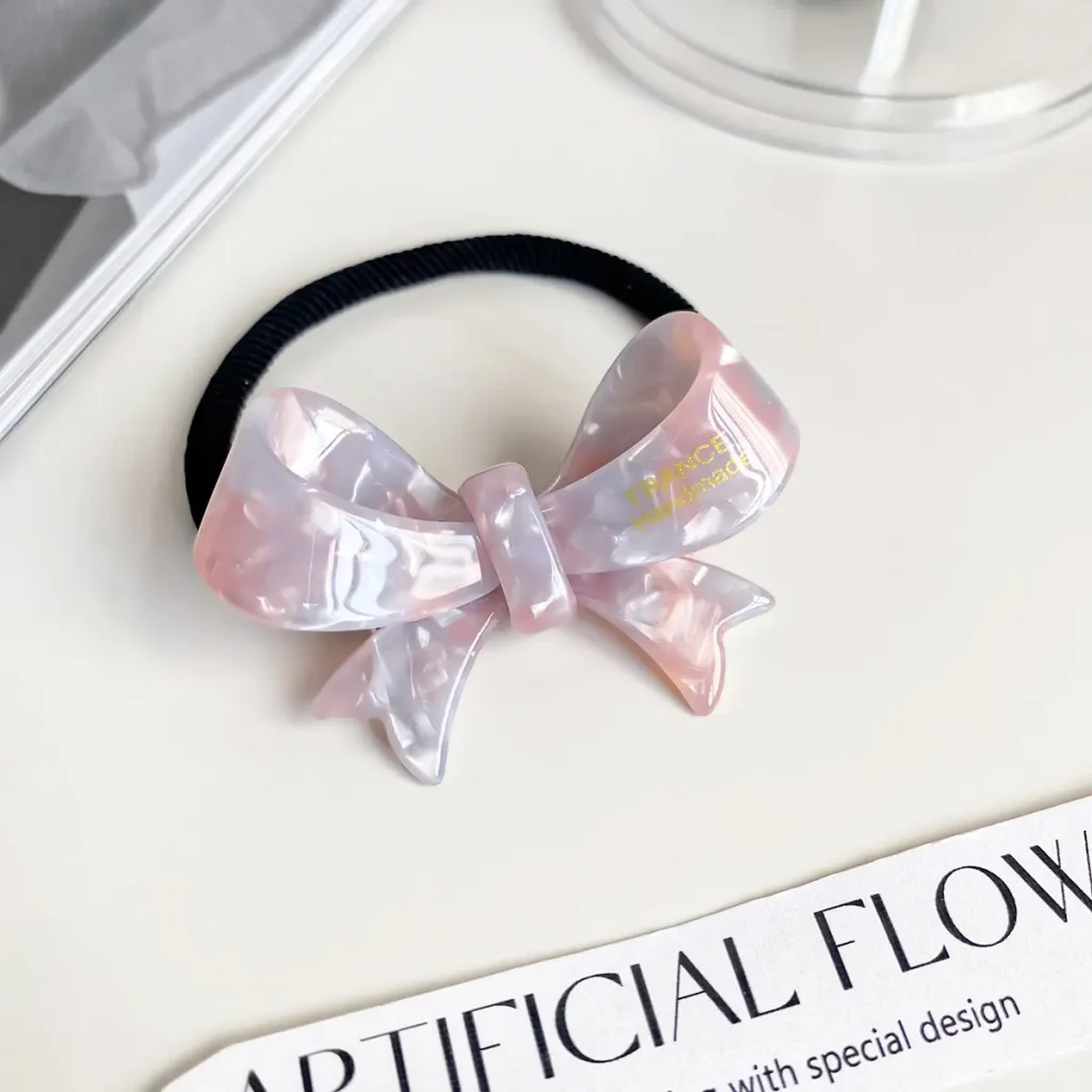 Pink Cellulose Acetate Bow Hair Tie Product Detail