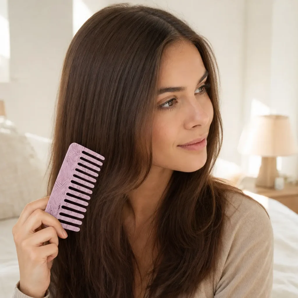 Pink Cellulose Acetate Wide Tooth Hair Comb Model Using