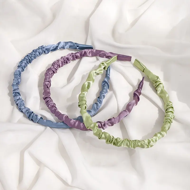 Ruffled Satin Headband Blue Purple Green Colors