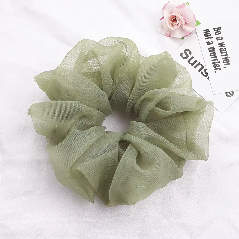 Sage Green Large Organza Hair Scrunchie Product View
