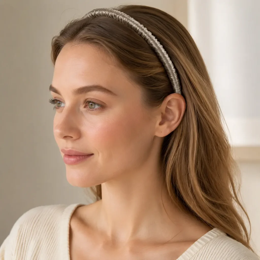 Taupe 19MM Mulberry Silk Headband Model Wearing