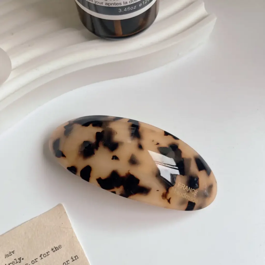 Tortoise Shell Oval Cellulose Acetate Hair Barrette Front View