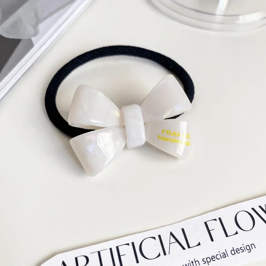 White Cellulose Acetate Bow Hair Tie Product Detail